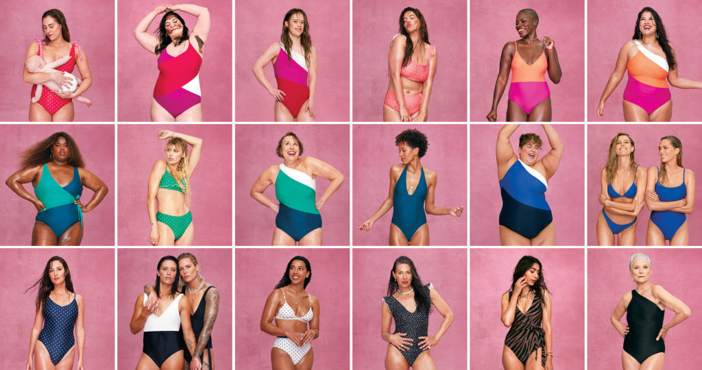 Models of all body types wearing bright Summersalt swimsuits